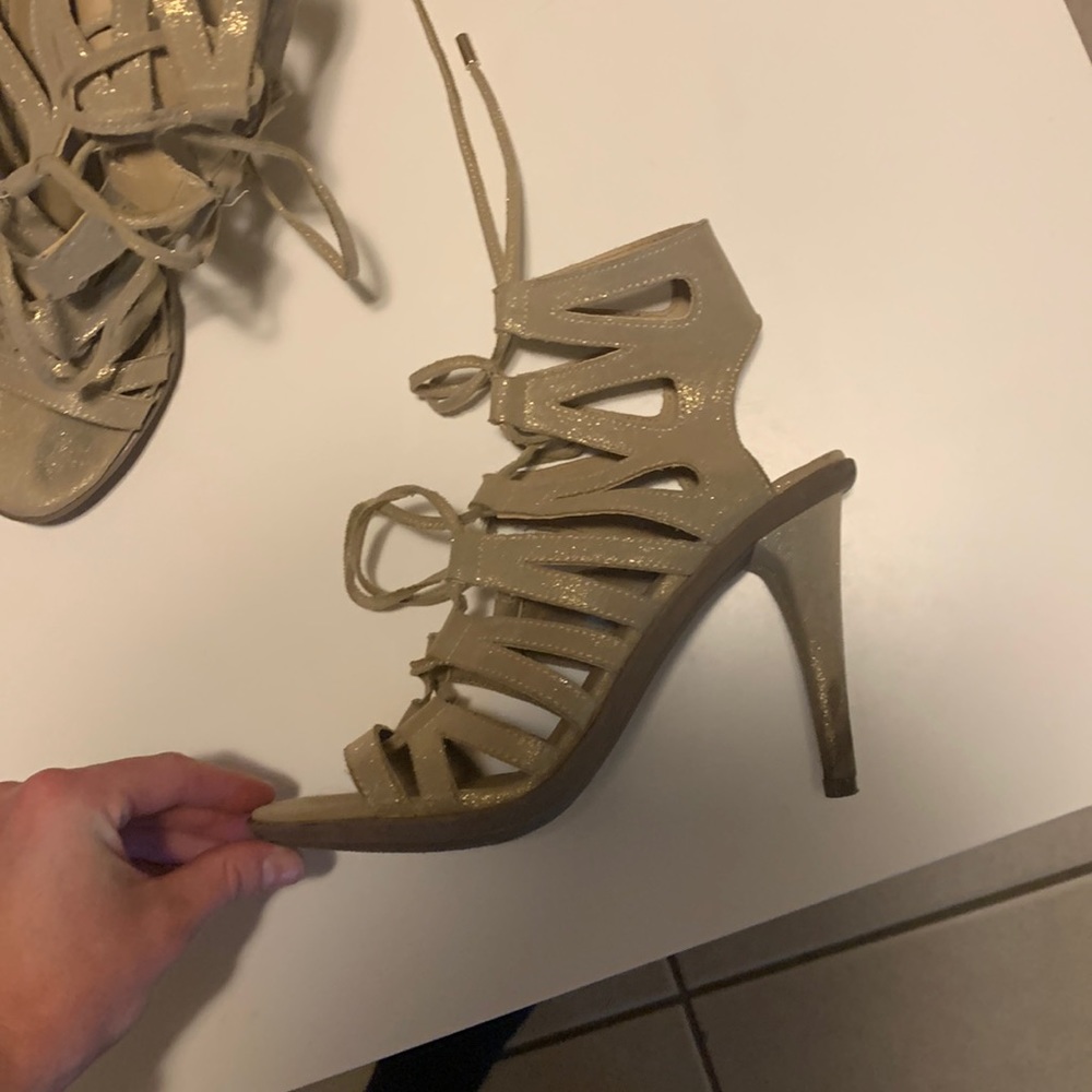Lace up gold heels